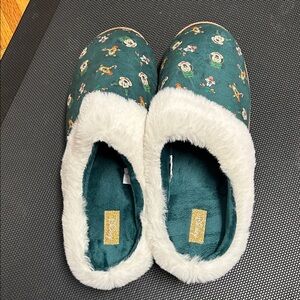 Disney Green Slip-On slippers with White Fur Lining